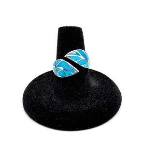 Sterling Silver Adjustable Leaf Ring with Turquoise Inlay